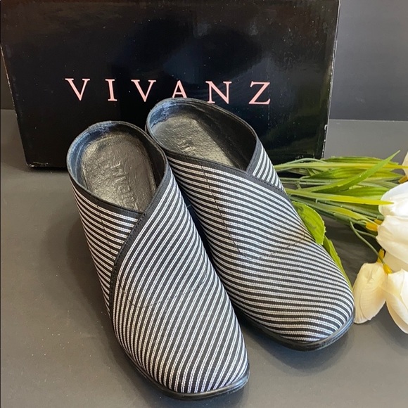 vivanz Shoes - Black and White Striped Mules